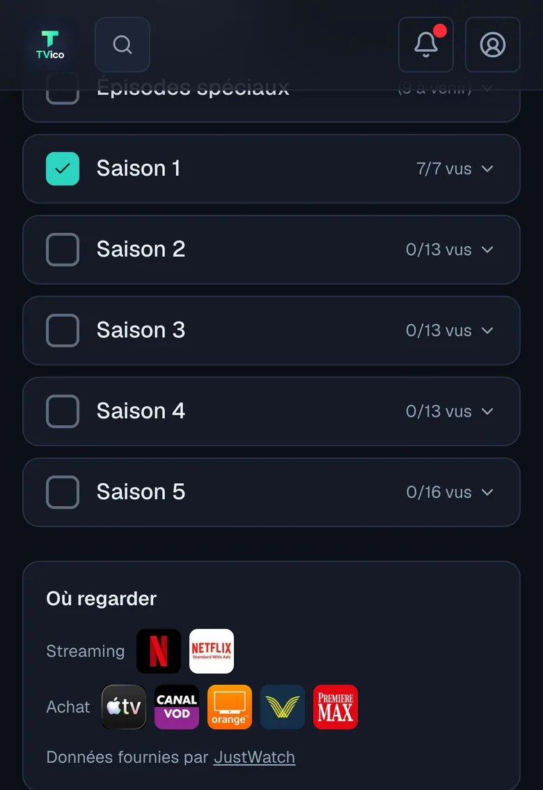 Coche tes épisodes, garde chaque saison sous contrôle